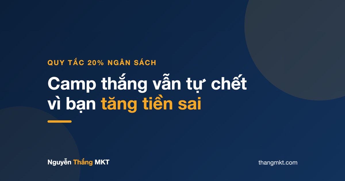 Biểu đồ quy tắc 20% tăng ngân sách Facebook Ads minh họa camp thắng gãy khi tăng tiền quá mạnh